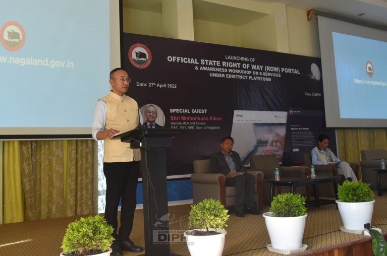 Advisor Mmhonlumo Kikon speaking during the launch of State RoW portal at the Directorate of Information Technology & Communication, Kohima on April 27. (DIPR Photo)